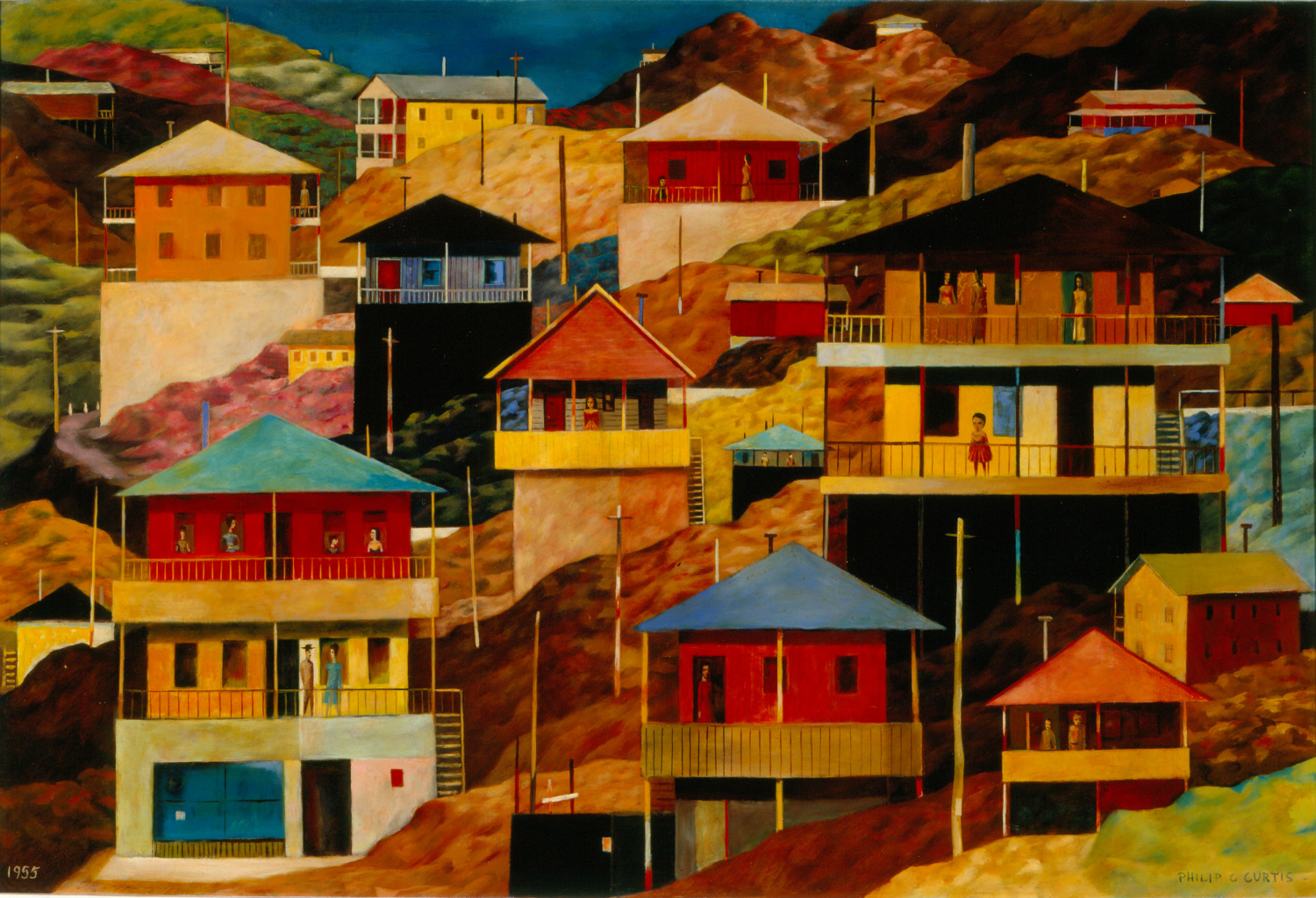 Philip C. Curtis, Mountain Village, 1955. Oil on board. Bequest of Iris S. Darlington.