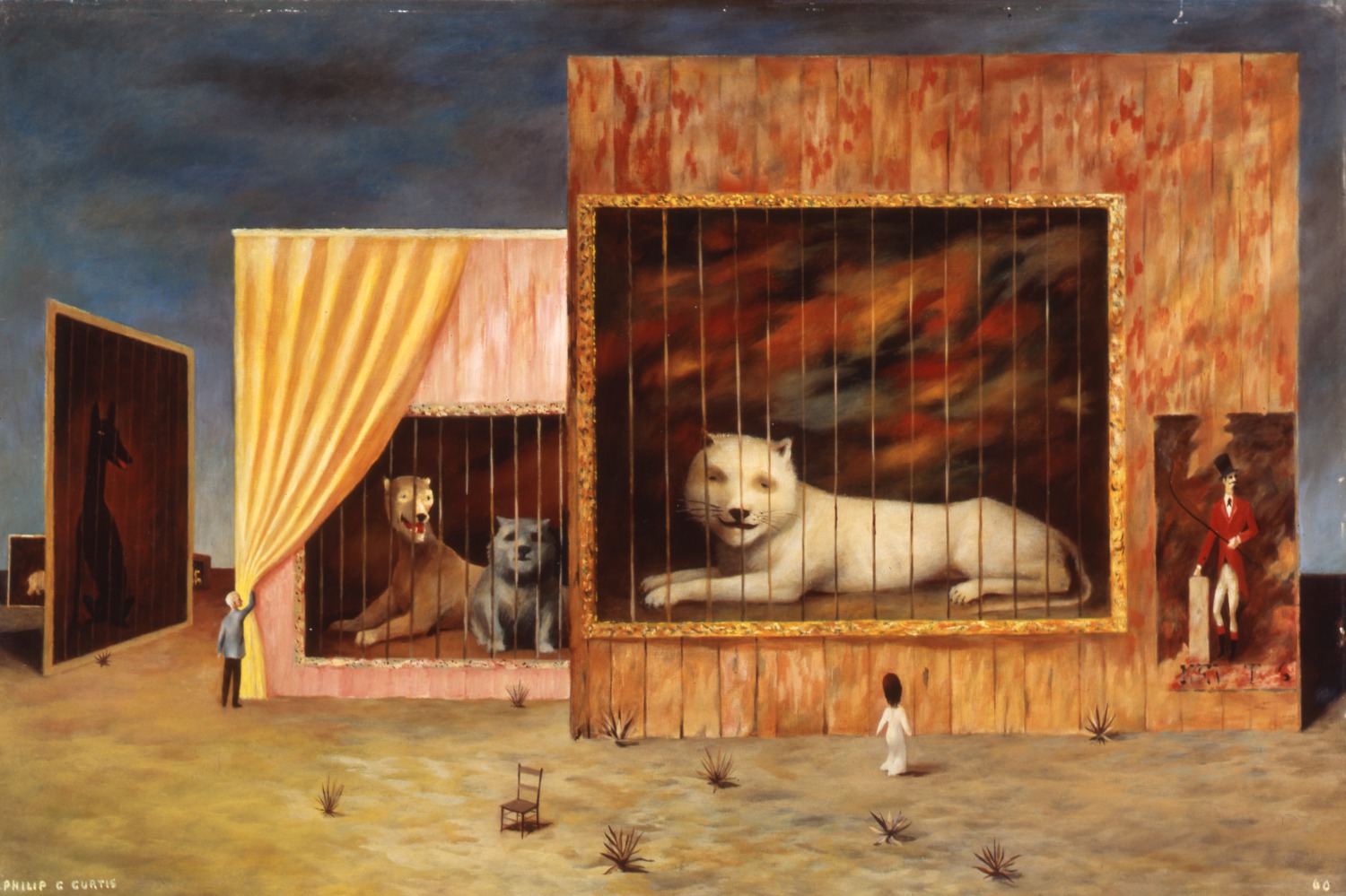 Philip C. Curtis, The Circus or the Wild Beast (El circo de la bestia salvaje), 1960. Oil on Masonite. Bequest of Iris S. Darlington.