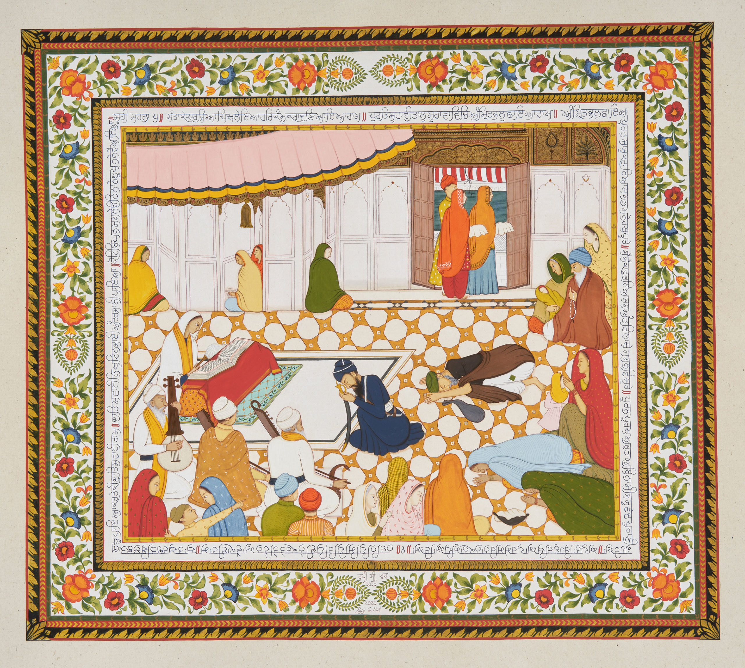 Rupy C. Tut, The Golden Temple – Darshan, Natural pigments on handmade hemp paper. Loan from the Khanuja Family Collection.