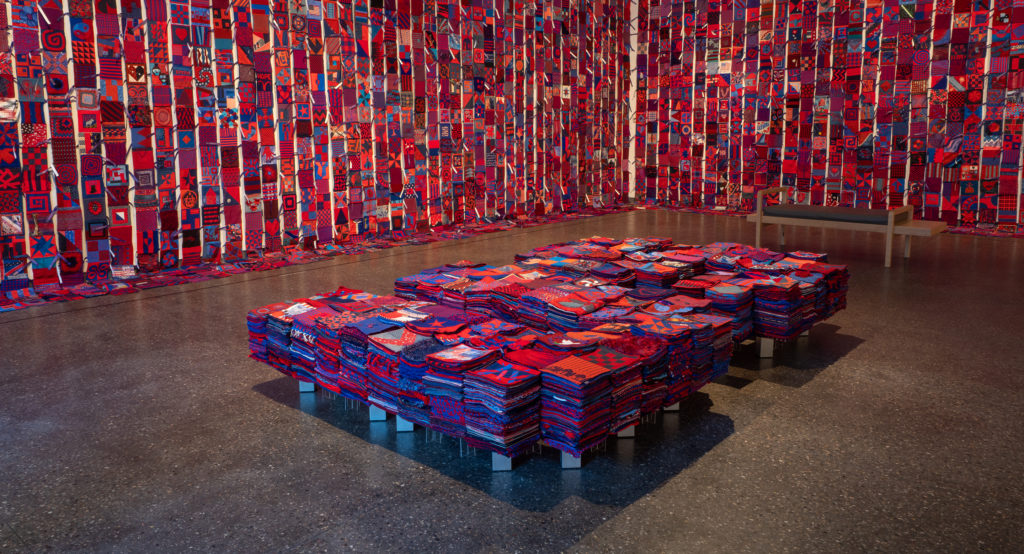 Ann Morton, The Violet Protest, 2021. Multimedia. Courtesy of the artist. Installation view of Ann Morton: The Violet Protest and the 2019 Phoenix Art Museum Artists' Grants Recipients Exhibition, 2021, Phoenix Art Museum. Photo by Airi Katsuta.